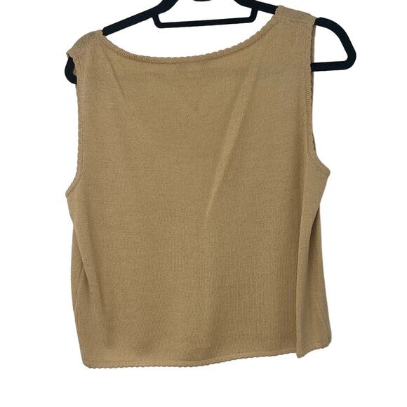 St. John White Label Tan V Neck Scallop Hem Sleeveless Shell Top Womens Medium - Picture 5 of 5